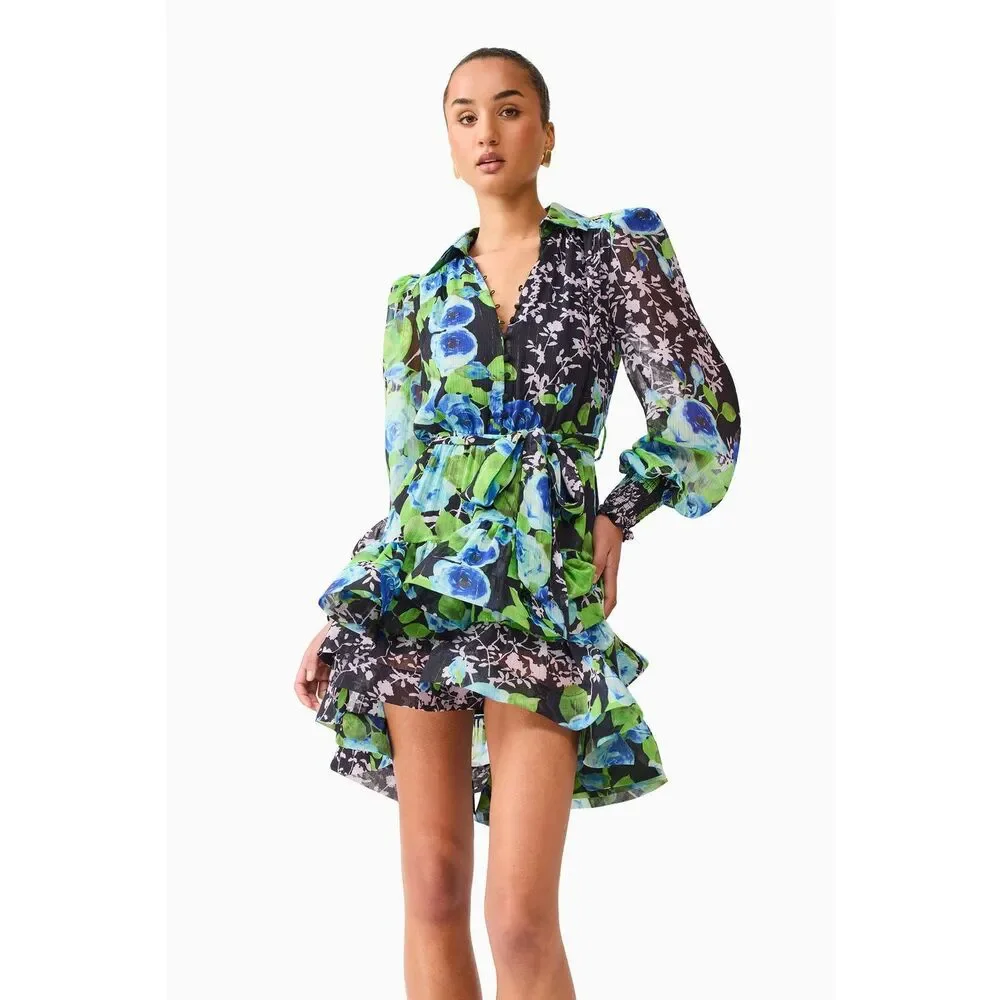 Elliatt Briony Long Sleeve Mini Dress Black Floral cocktail Wedding size S NWT - Picture 2 of 7